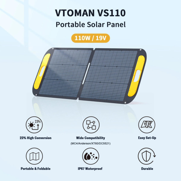 Фото - Портативна сонячна панель Vtoman 110W 19V IP67 MC-4/Anderson/XT60/DC5521 (VS110)
