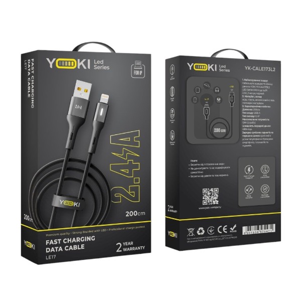 Фото - Кабель YOKI LED Lightning 2.4A 2m Black (YK-LE17)