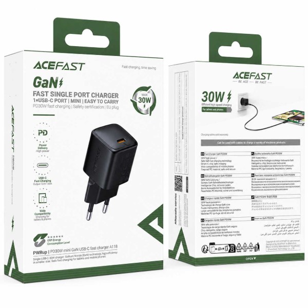 Фото - Сетевое зарядное устройство AceFast A118 PD30W mini GaN USB-C fast charger (6974316285366)