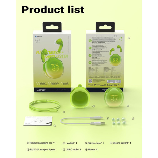 Фото - Наушники вкладыши беспроводные TWS AceFast T9 avocado green (6974316282556)