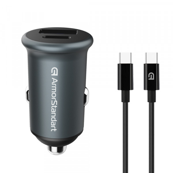 Фото - Автомобільний зарядний пристрій Armorstandart USB Type-C PD20W + USB QC 3.0 Grey + кабель USB-C (ARM82461)