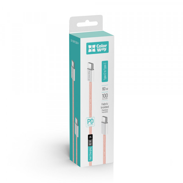 Фото - Кабель Colorway Type-C - Type-C (PD Fast Charging 60W) 3.0А 1м рожевий (CW-CBPDCC061-P)