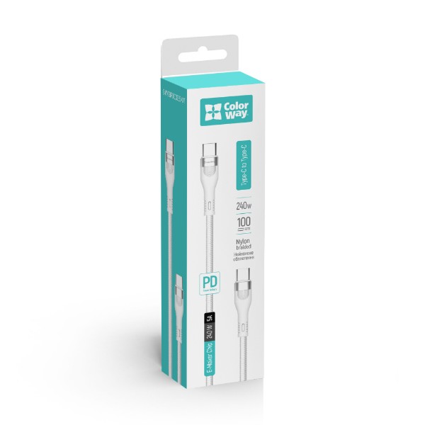 Фото - Кабель Colorway Type-C - Type-C (PD Fast Charging 240W) 5А 1м білий (CW-CBPDCC065-WT)