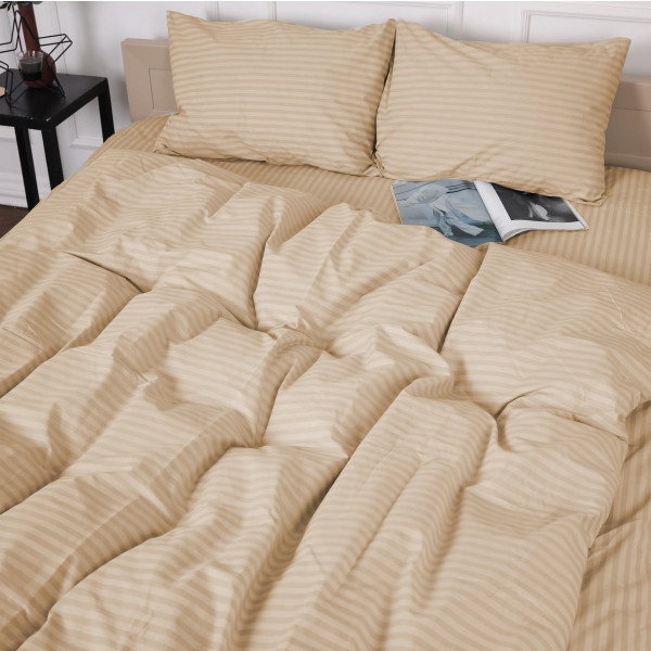 Фото - Комплект постільної білизни MirSon King Size 220x240 17-0602 Stripe Creamy Бязь (2200008050337)
