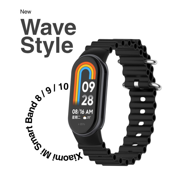Фото - Ремінець для фітнес-браслету BeCover Wave Style for Xiaomi Mi Smart Band 8 / 9 / 10 Black (714348)
