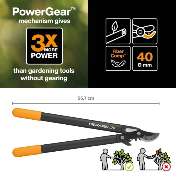 Фото - Набір садових інструментів Fiskars Гілкоріз площинний PowerGear M L76 + Ніж складаний Gerber Asada (1001553105536)