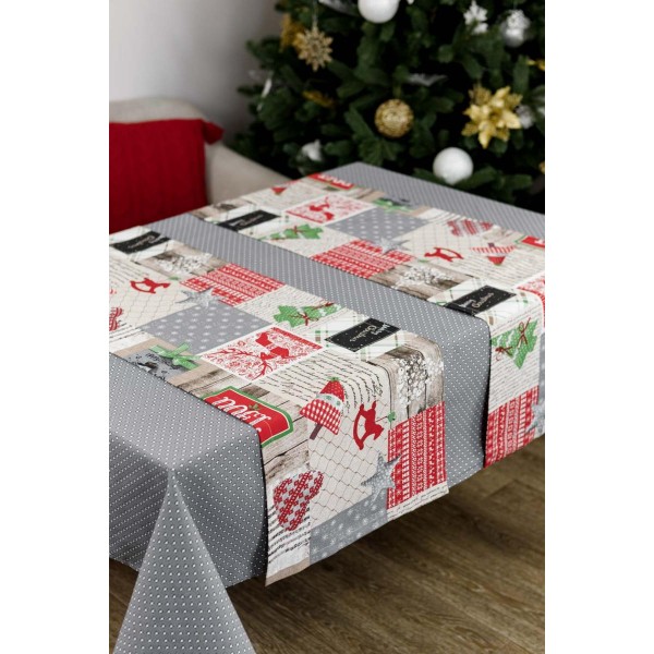 Фото - Скатертина прямокутна Прованс Merry Christmas сіра 220x132 (031474)