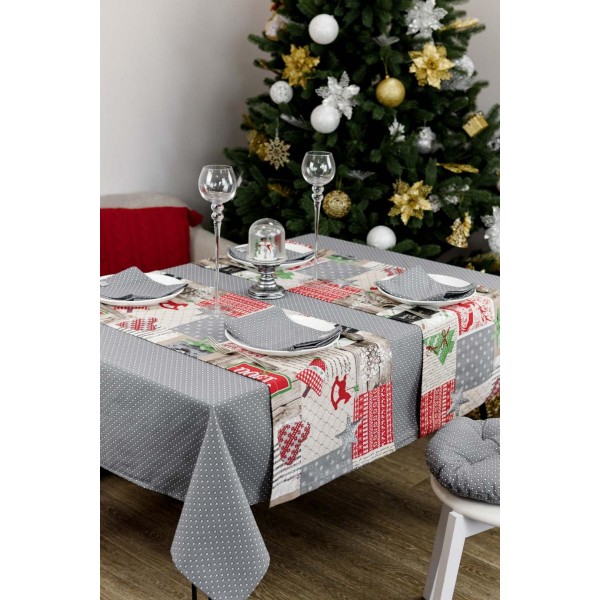 Фото - Скатертина прямокутна Прованс Merry Christmas сіра 220x132 (031474)