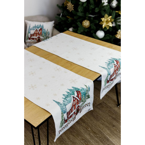 Фото - Скатертина раннер Прованс гобелен з велюром Святковий дім 40х140 (031360)