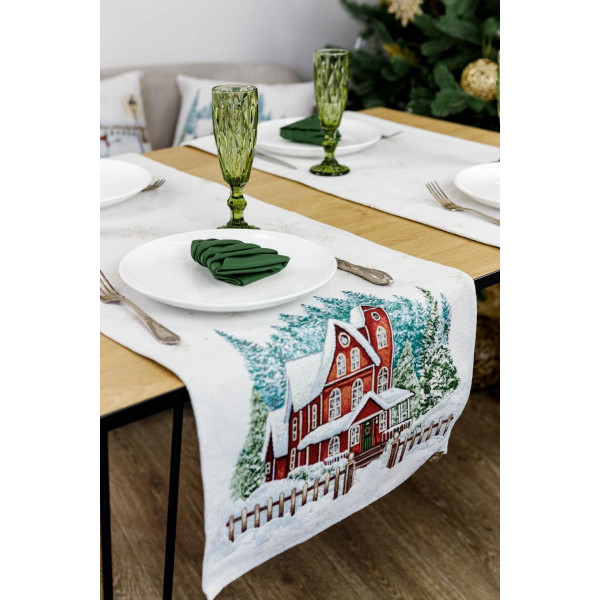 Фото - Скатертина раннер Прованс гобелен з велюром Святковий дім 40х140 (031360)