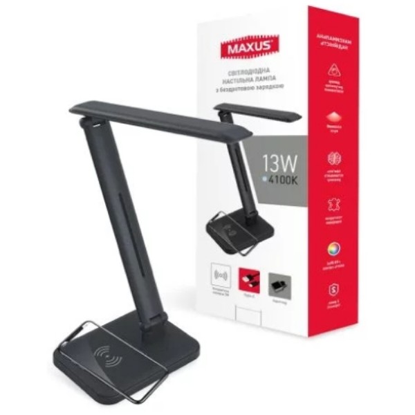 Фото - Настільна лампа Maxus DL 13W 4100K BL Wireless charger (1-MDL-13W-BLQi)