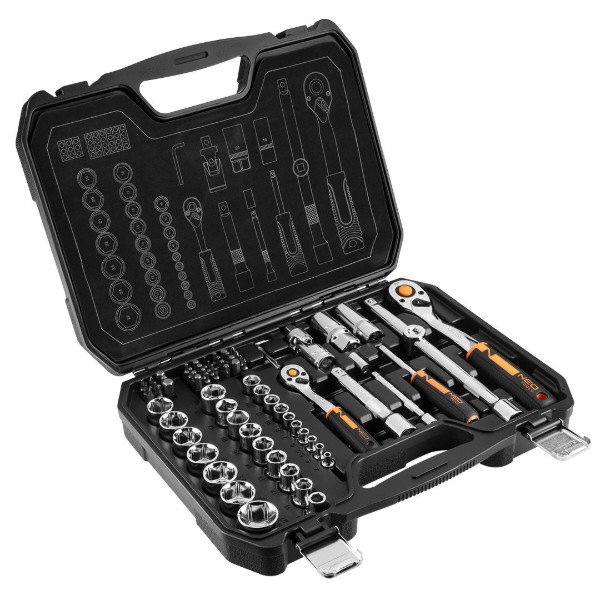 Фото - Набір торцевих голівок Neo Tools 1/2", 1/4" 73 шт. (10-054)