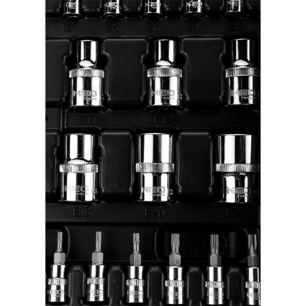 Фото - Набір торцевих голівок Neo Tools 1/2", 1/4" 110 шт. (10-066)