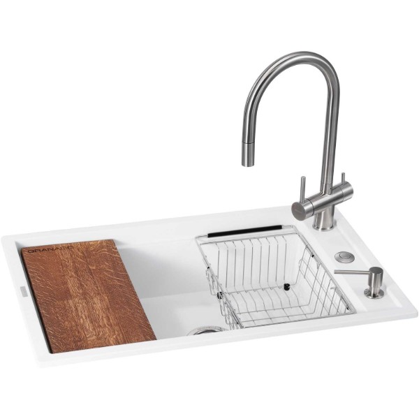 Фото - Мийка кухонна+змішувач GRANADO Royal Estella white (+ подрібнювач Algar + Ferrol inox + дозатор Redondo inox + кошик + дошка)