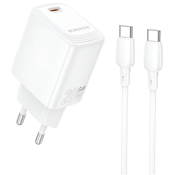 Фото - Мережевий зарядний пристрій BOROFONE BN26 Fuente single-port PD20W charger set C to C EU White (6941991120251)