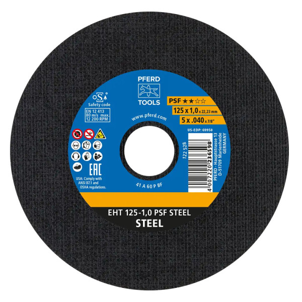 Фото - Круг отрезной по металлу Pferd 125х1,0х22 PSF STEEL (4007220560259(25)/400722023659)