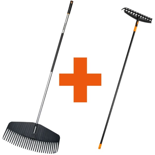 Фото - Набор садовых инструментов Fiskars Грабли для листьев Ergonomic XL+ Универсальные грабли Solid (1000660100346)