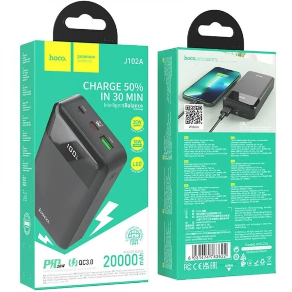 Фото - Батарея мобільна HOCO J102A Cool figure PD20W+QC3.0 20000mAh Black (6931474783622)