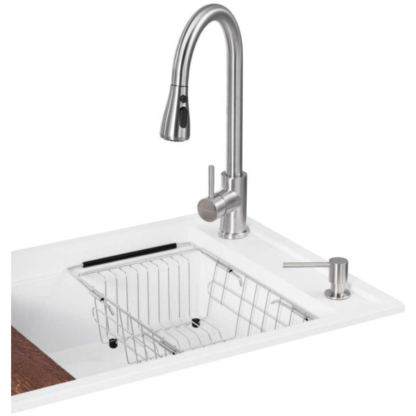 Фото - Мийка кухонна+змішувач GRANADO Basic Estella white (+ Campo LUX inox + дозатор Redondo inox + кошик + дошка)