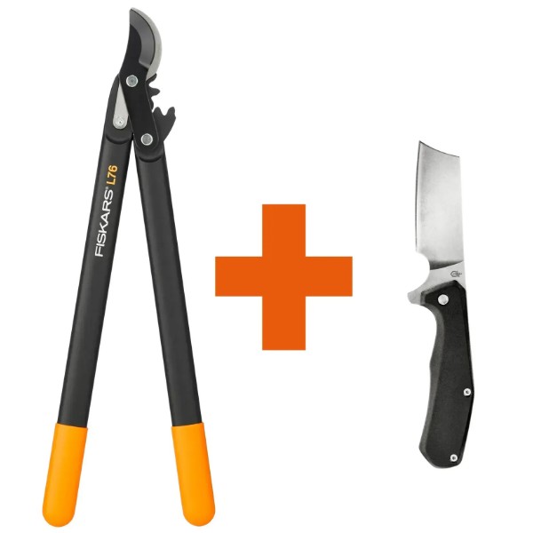 Фото - Набір садових інструментів Fiskars Гілкоріз площинний PowerGear M L76 + Ніж складаний Gerber Asada (1001553105536)