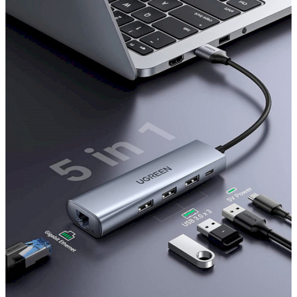 Фото - Док-станція UGREEN CM266 USB A 3.0-HDMI/USB 3.0x3/HDMI/RJ45/Micro USB Gray (60812)