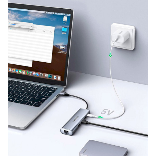 Фото - Док-станція UGREEN CM266 USB A 3.0-HDMI/USB 3.0x3/HDMI/RJ45/Micro USB Gray (60812)