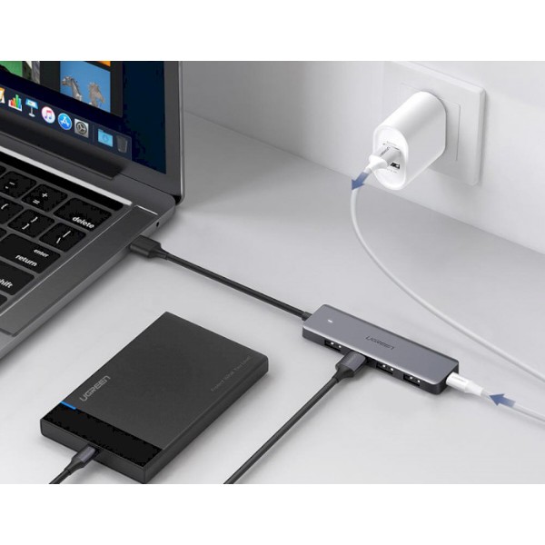 Фото - Хаб USB UGREEN CM219 4-port 15см USB 3.0 Gray (50985)