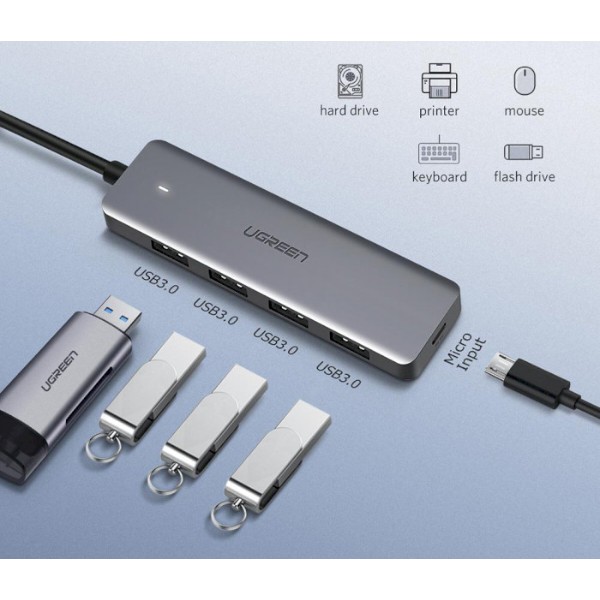 Фото - Хаб USB UGREEN CM219 4-port 15см USB 3.0 Gray (50985)