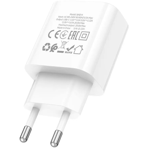 Фото - Сетевое зарядное устройство BOROFONE BA81A PD20W charger(EU) White (6941991108181)