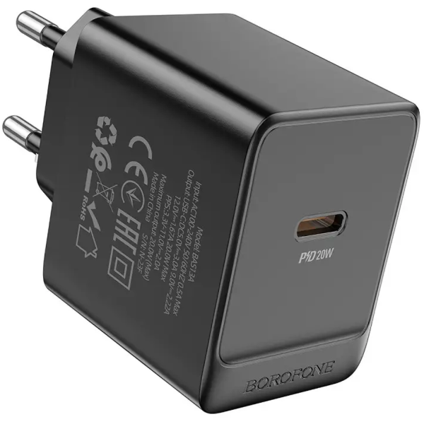 Фото - Мережевий зарядний пристрій BOROFONE BAS13A Erudite single port PD20W charger EU Black (6941991104855)