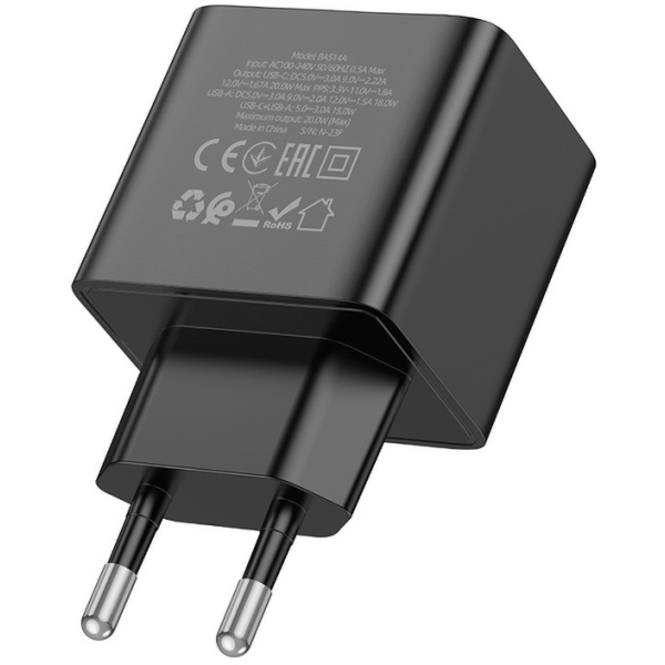 Фото - Мережевий зарядний пристрій BOROFONE BAS14A Erudite PD20W+QC3.0 charger EU Black (6941991104947)