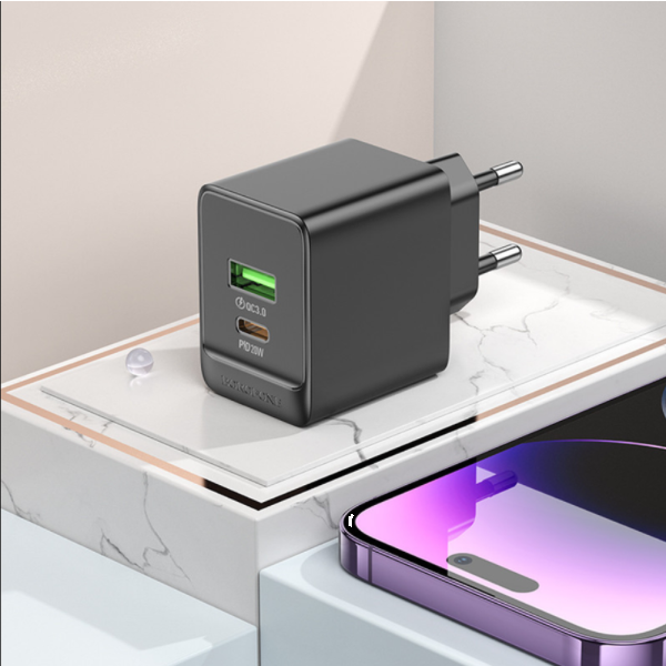 Фото - Мережевий зарядний пристрій BOROFONE BAS14A Erudite PD20W+QC3.0 charger EU Black (6941991104947)