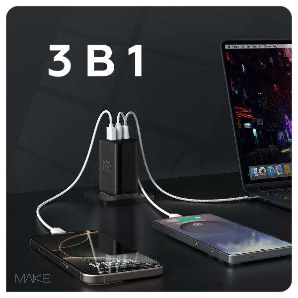 Фото - Мережевий зарядний пристрій MAKE 100W GaN 2xPD + QC3.0 Black (MCW-10031GBK)