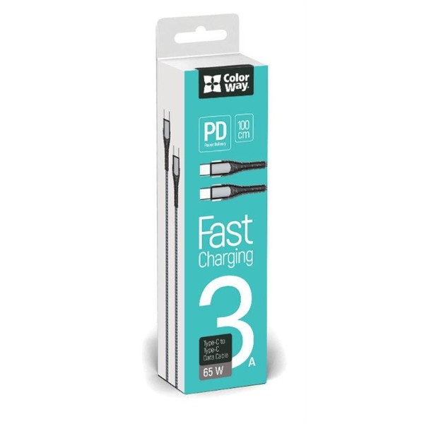 Фото - Кабель Colorway USB Type-C - USB Type-C PD Fast Charging 3А 65W 1м Grey (CW-CBPDCC040-GR)