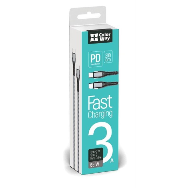 Фото - Кабель Colorway USB Type-C - USB Type-C PD Fast Charging, 3А 65W 2м Grey (CW-CBPDCC039-GR)