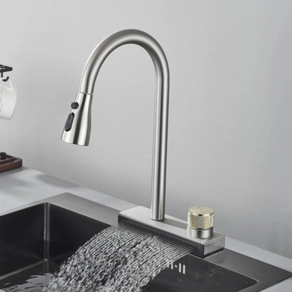 Фото - Кухонний змішувач Platinum під мийку "Водоспад" ZS84 (brushed)