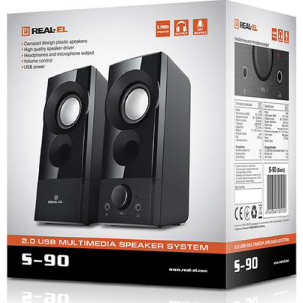 Фото - Уцінка - Комп'ютерна акустика звичайна 2.0 REAL-EL S-90 Black (EL121100011) #