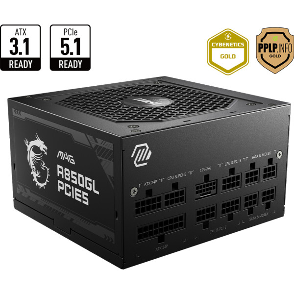 Фото - Блок живлення для ПК MSI 850W 80 PLUS Gold (MAG A850GL PCIE5)