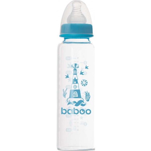 Фото - Пляшка для годування Baboo Антиколікова 240 мл Marine 3+ міс. Blue (3-119)