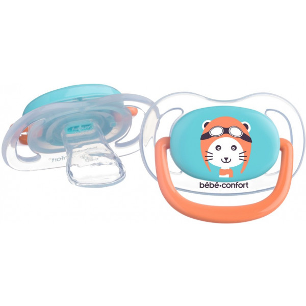 Фото - Ортодонтическая пустышка Bebe Confort Physio Air Dummy Traveller 2 шт. 6/18  Blue/Orange