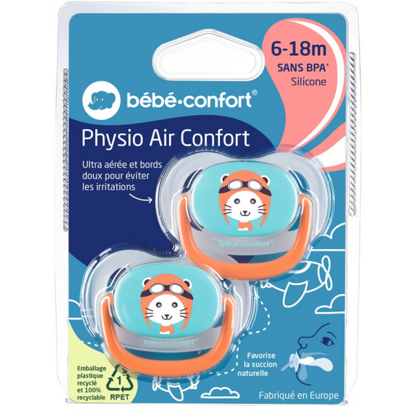 Фото - Ортодонтическая пустышка Bebe Confort Physio Air Dummy Traveller 2 шт. 6/18  Blue/Orange