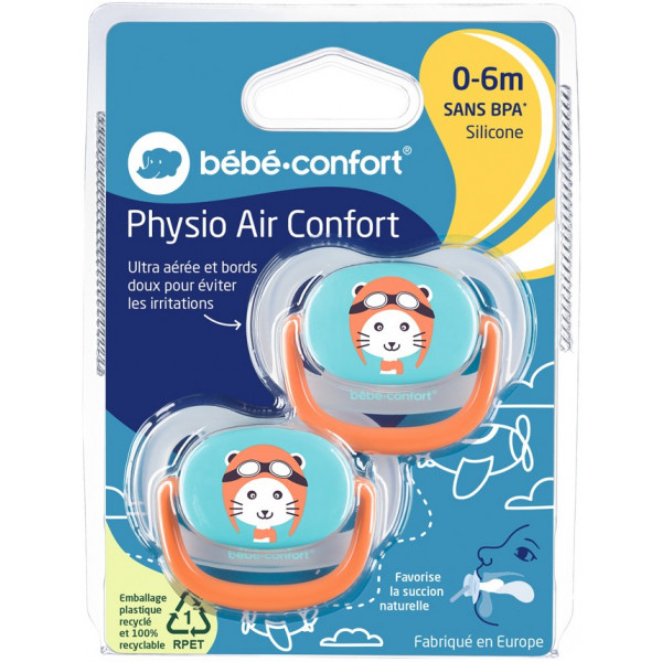 Фото - Ортодонтическая пустышка Bebe Confort Physio Air Dummy Traveller 2 шт. 0/6 Blue/Orange