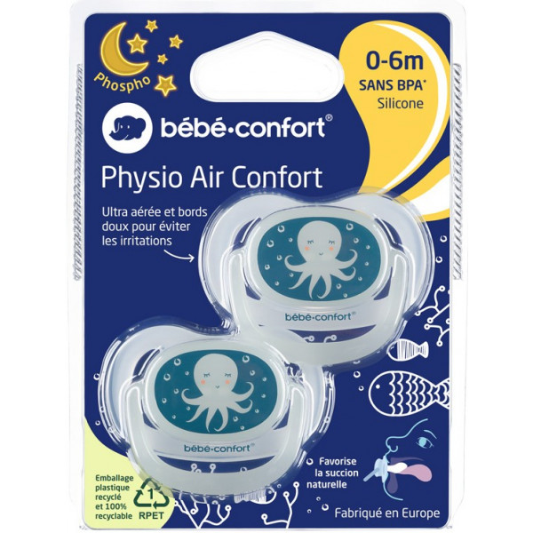 Фото - Ортодонтична пустушка Bebe Confort Physio Air Dummy Gardener 2 шт. 0/6 Blue Octopus