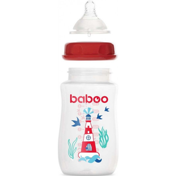 Фото - Пляшка для годування Baboo Антиколікова 250 мл Marine 3+ міс Red (3-116)