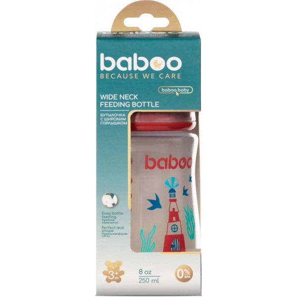 Фото - Пляшка для годування Baboo Антиколікова 250 мл Marine 3+ міс Red (3-116)