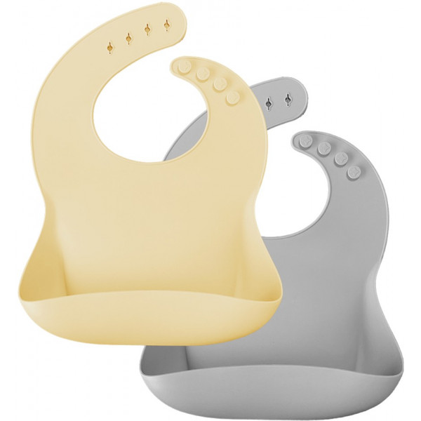 Фото - Нагрудник силіконовий MinikOiOi Basics - Mellow Yellow/Powder Grey 2 шт. (101020065)