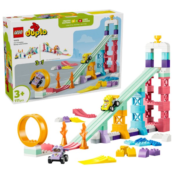 Фото - Конструктор LEGO  DUPLO Town 3 в 1 Цікаві гірки та трампліни з автомобілями (10478)