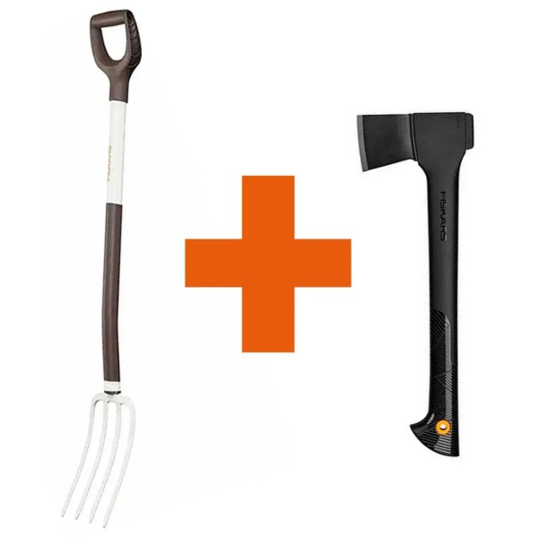 Фото - Набор садовых инструментов Fiskars Вила White + Топор плотничный Solid A10 (1070715105108)