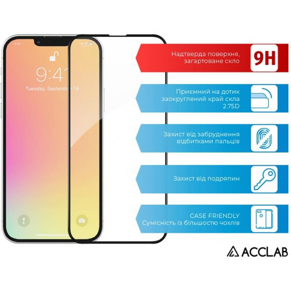 Фото - Захисне скло для смартфона ACCLAB Full Glue for Apple iPhone 13 Black (1283126515392)