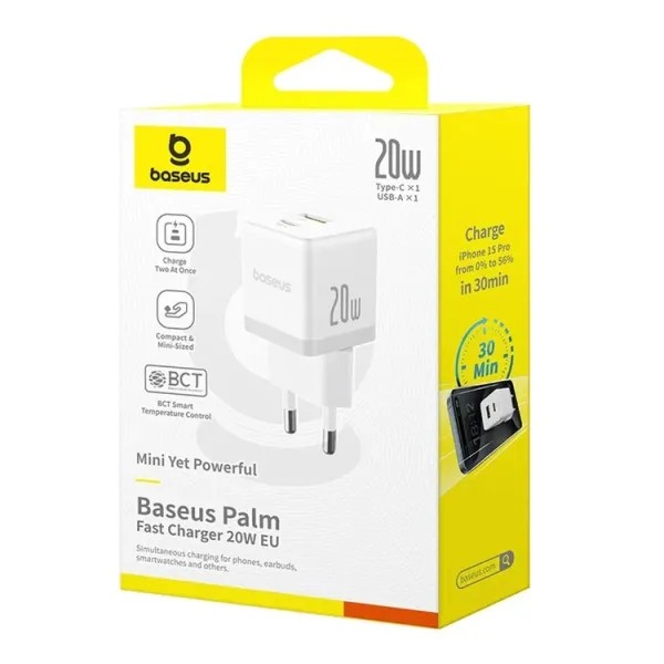 Фото - Сетевое зарядное устройство Baseus Palm Fast Charger C+U 20W EU Moon White (P10111608213-00)